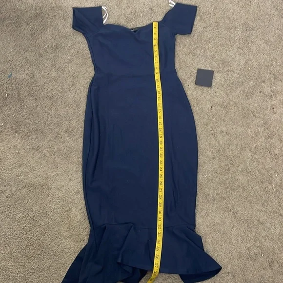 NWT LULUS How Much I Care Midnight Blue Off-the-Shoulder Midi Dress - Picture 8 of 8